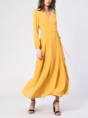 Glamorous Макси Рокля Круазе Горчица Размер 38 Като Нова