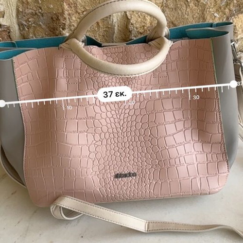 Abbacino Tote Bag used, beige and pink with extra shoulder strap