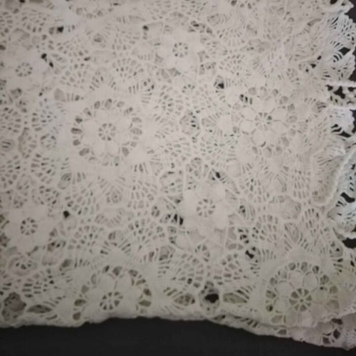 Antique handmade crochet tablecloth used, cotton thick yarn, off-white