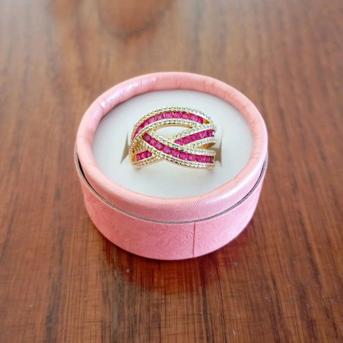 Ring gold plated with pink and gold zircon stones, size 7 new