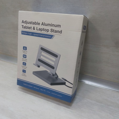 Aluminum Laptop and Tablet Stand with 9-in-1 USB-C Docking Station, 4K 60Hz, 100W Power Delivery