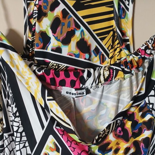 Colorful set with abstract and animal print, halter top and loose pants