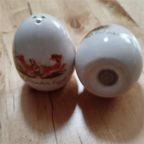 Clay Easter eggs for salt and pepper like new with painted bunnies
