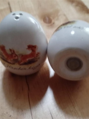 Clay Easter eggs for salt and pepper like new with painted bunnies