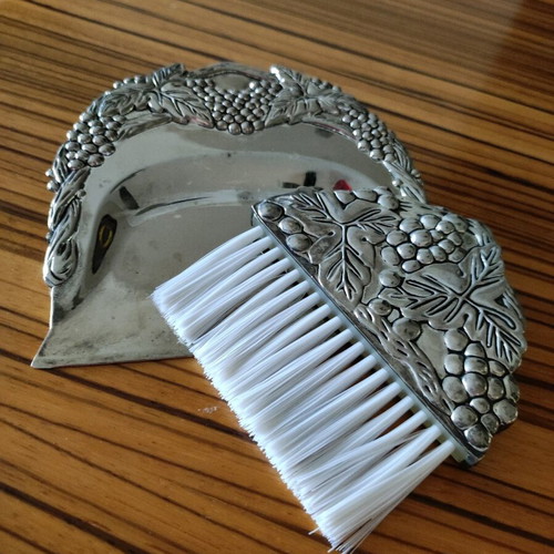 Vintage dustpan and brush set carved, like new
