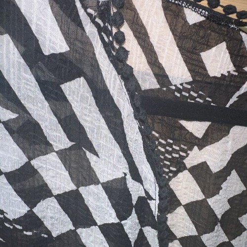 Kaftan semi sheer black and white with tassel details like new
