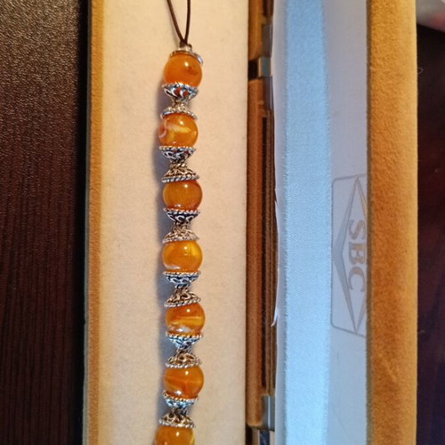 Handmade worry beads with 10mm beads and silver-plated parts new