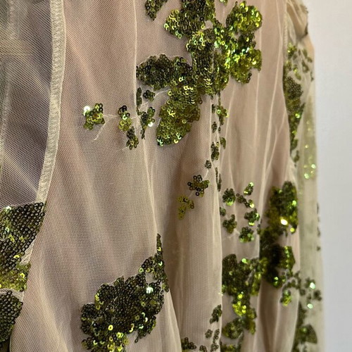Sequin jumpsuit size M like new, beige and green