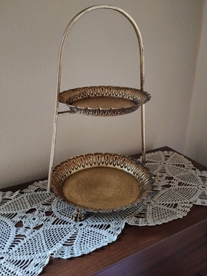 Vintage gold metal two-tier etagere