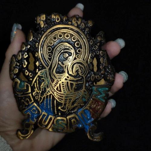 Vintage bronze Jerusalem decorative holder with enamel