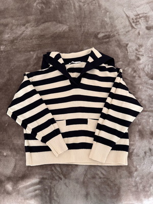 Ριγέ Πουλόβερ Zara μεταχειρισμένο με γιακά και τσέπες, μέγεθος S