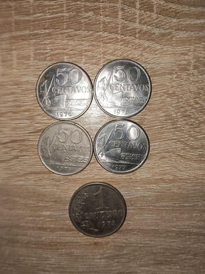 Brazilian coins used, 4 pcs 50 Centavos and 1 pc 1 Cruzeiro