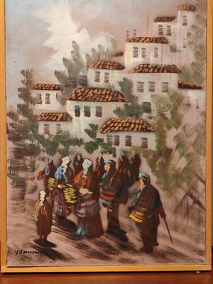 Oil painting on canvas used with traditional Greek scene