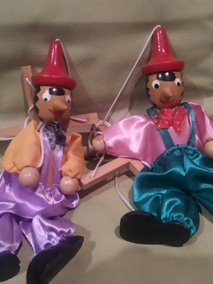 Pinocchio two wooden marionettes like new, 1970s