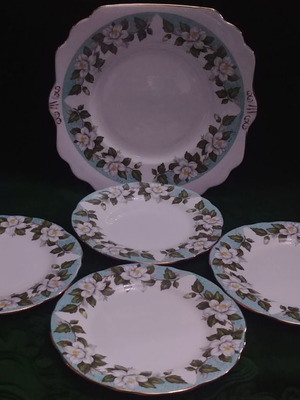 Σετ πάστας 7 τεμάχια Gladstone "Montrose", πορσελάνη Αγγλίας bone china 1950