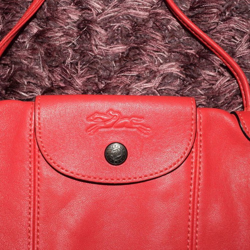 Longchamp Le Pliage leather crossbody bag used, red