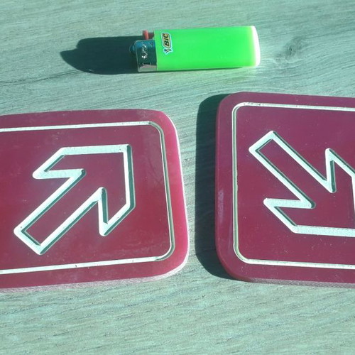 Engraved direction signs used, slanted arrow 10x10 cm