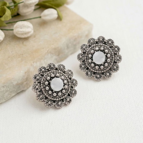 Handmade Vintage Style Silver Tone Floral Stud Earrings