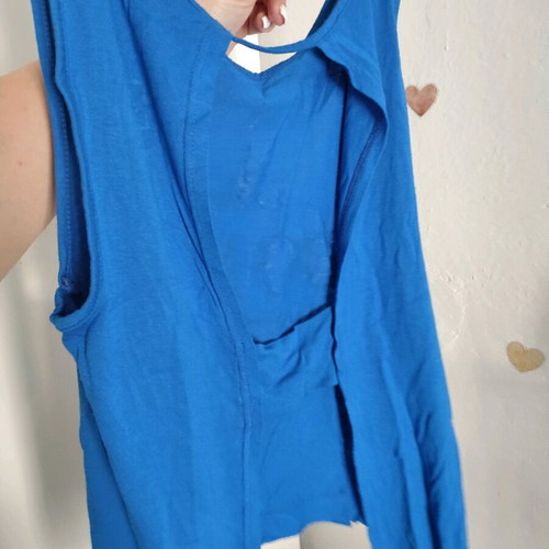 Anel blouse used, s/m size, blue with gold lettering