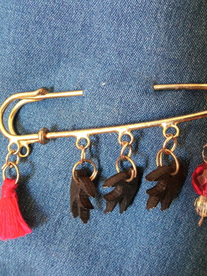 Handmade Martis Pin in Silver Safety Pin with Wooden Swallows