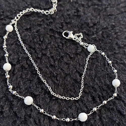 Double bracelet chain new, stainless steel, white and silver