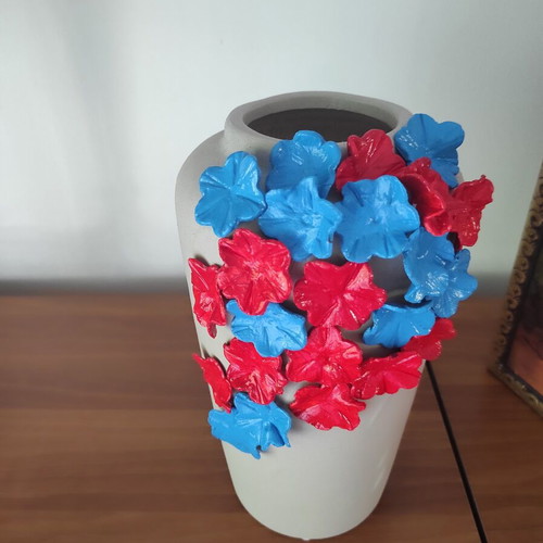 Handmade ceramic vase with 3D floral decoration