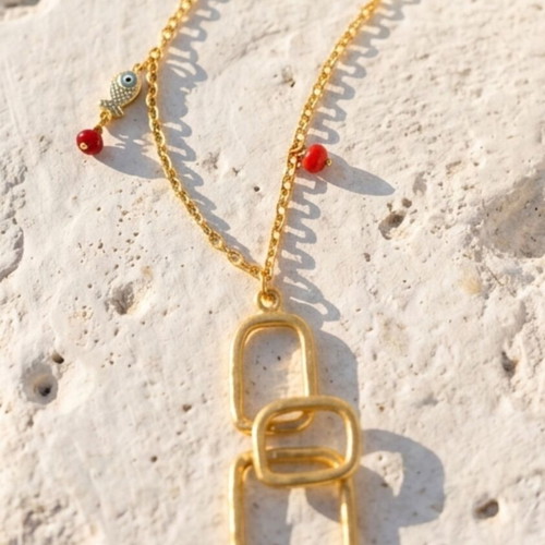 Necklace chain with 14k gold-plated coral pendant new