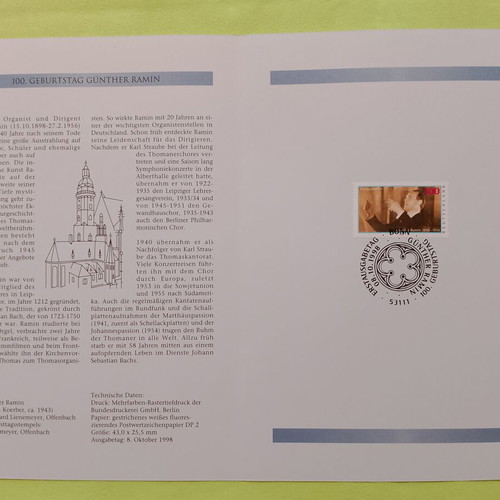 Germany 1998 First Day Cover Stamp, Bonn cancellation