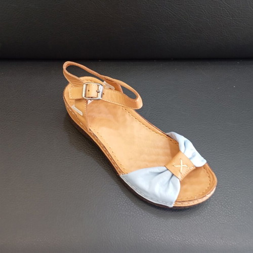 Leather platform sandals new, soft sole, blue and brown