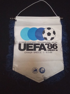 Uefa 86 1986 banner used, European Under 16 football