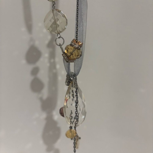 Necklace with ribbon and beads in like new condition, white