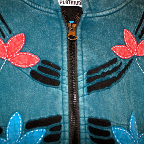Sweater jacket like new with warm lining and colorful flowers