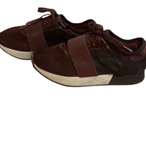 Women's Burgundy Sneakers with Elastic Strap, Size 38.5