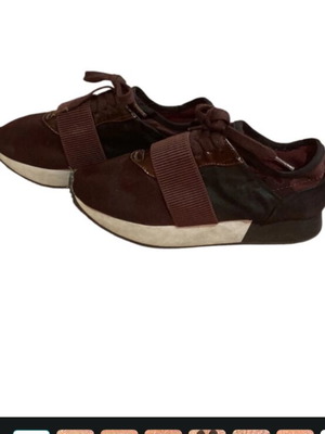 Women's Burgundy Sneakers with Elastic Strap, Size 38.5