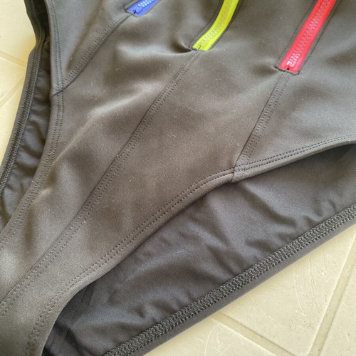 SugarFree one-piece swimsuit like new, black with colorful zippers, strapless
