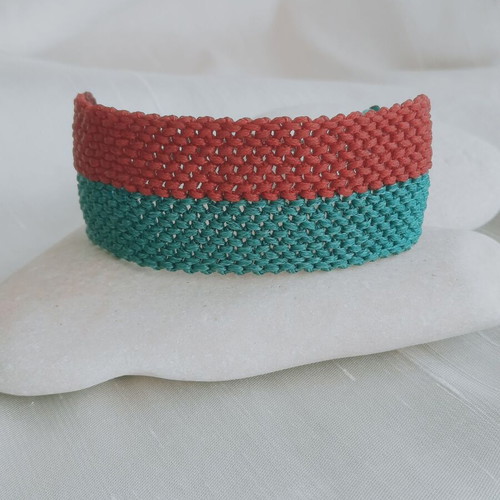 Macrame Boho Bracelet new, two-tone red and turquoise