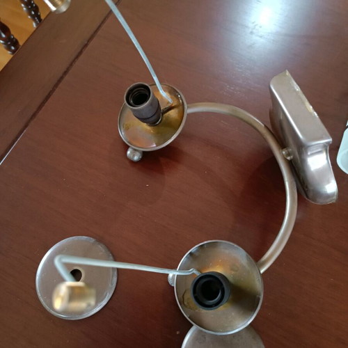 Old wall lights used, glass and bronze, set of two