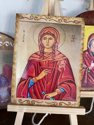 Icon of Saint Kyriaki on wood with easel 13x10cm new