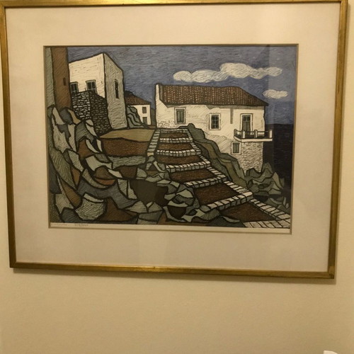 Collectible lithograph by Giorgos Sikeliotis used with frame