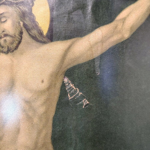 Chromolithograph of Crucifixion 19th Century Refurbished, German Origin