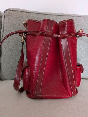 Lancel Elsa Sellier red leather shoulder handbag used