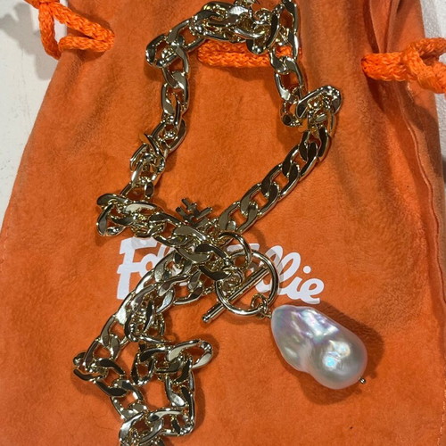 Folli Follie gold-plated necklace with pearl motif, new