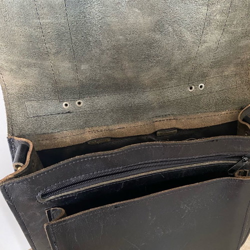 Leather messenger style backpack used, black