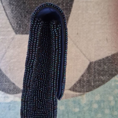 Vintage envelope bag with blue beads satin lining like new