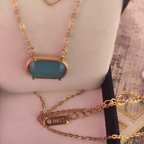 Necklace with turquoise stone new, gold color, stainless steel