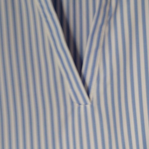 Summer dress with V-neck and long waist ties, blue and white stripes, size M