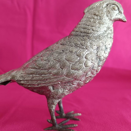 Vintage silver metal pheasant figurine like new