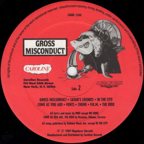 M.O.D. Gross Misconduct vinyl record used, metal