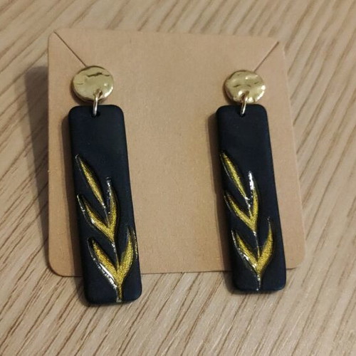 New polymer clay earrings with steel clasp, black and gold colors
