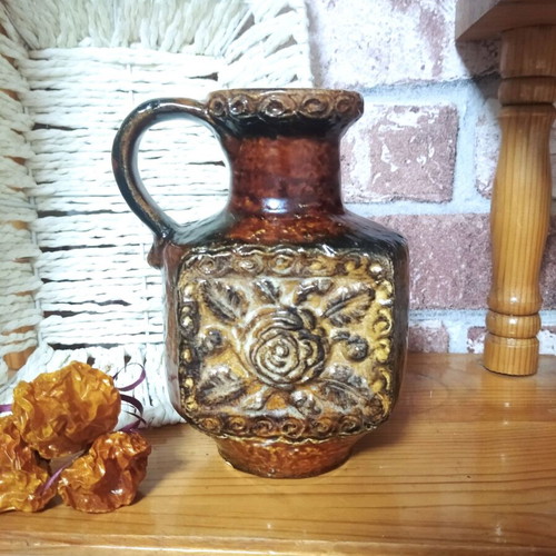 Vintage ceramic vase with handle used, West German Pottery